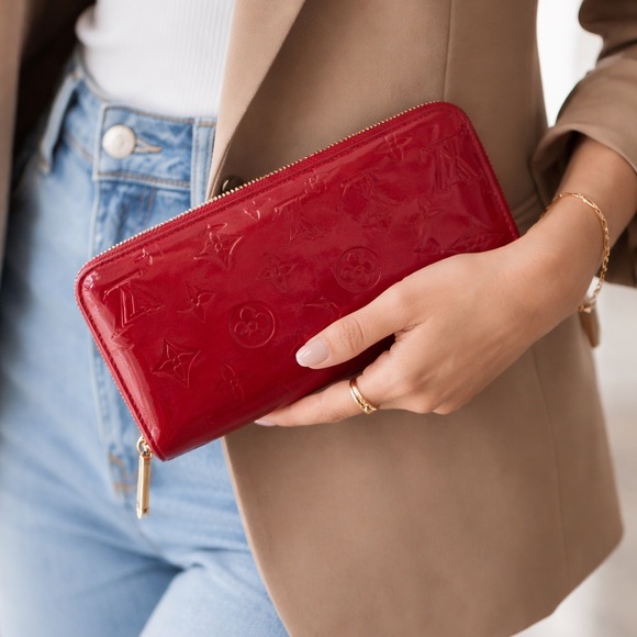 Louis Vuitton Handbags - Louis Vuitton Red Vernis Monogram Zippy Wallet Patent Leather Gold Zip